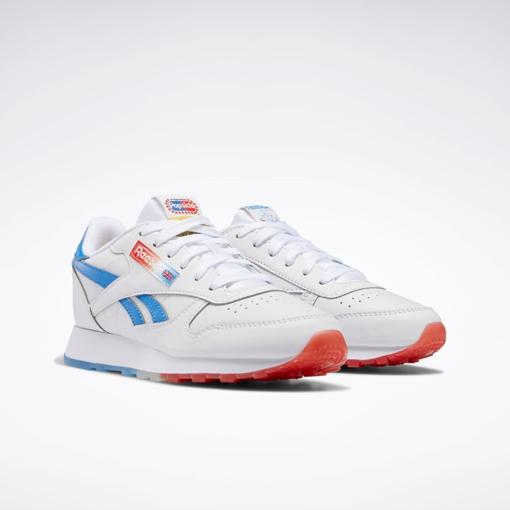 Reebok Popsicle Classic Leather Shoes - Grade School Ftwr White / Echo Blue / Instinct Red | HR1993