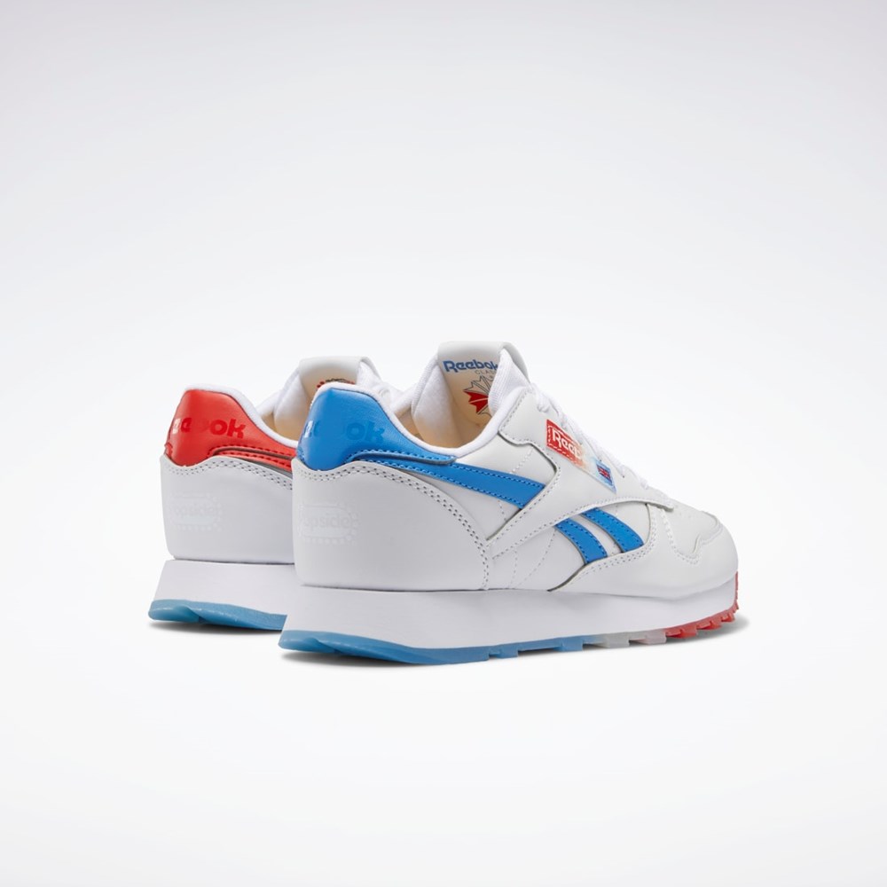 Reebok Popsicle Classic Leather Shoes - Grade School Ftwr White / Echo Blue / Instinct Red | HR1993