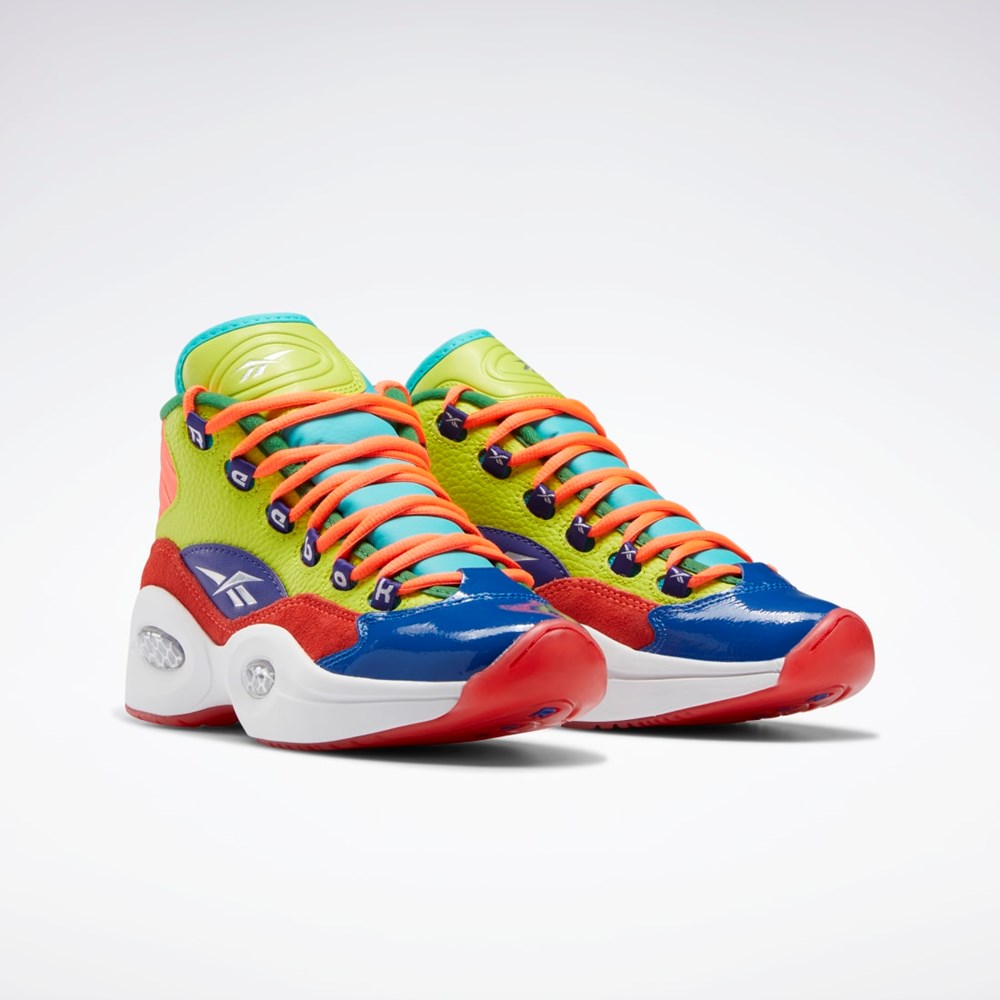 Reebok Question Mid Basketball Shoes - Grade School Orange Flare / Acid Yellow / Bold Purple | HP3005