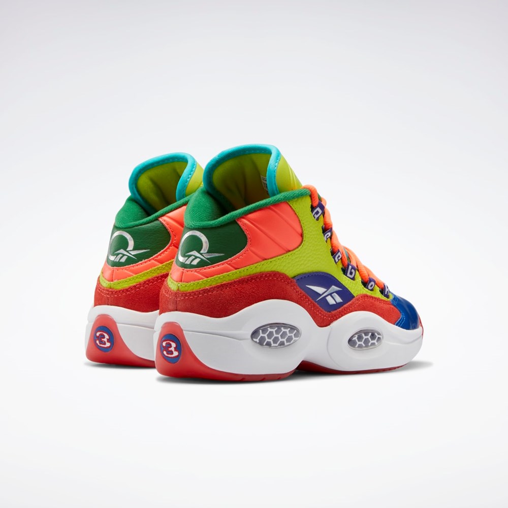 Reebok Question Mid Basketball Shoes - Grade School Orange Flare / Acid Yellow / Bold Purple | HP3005