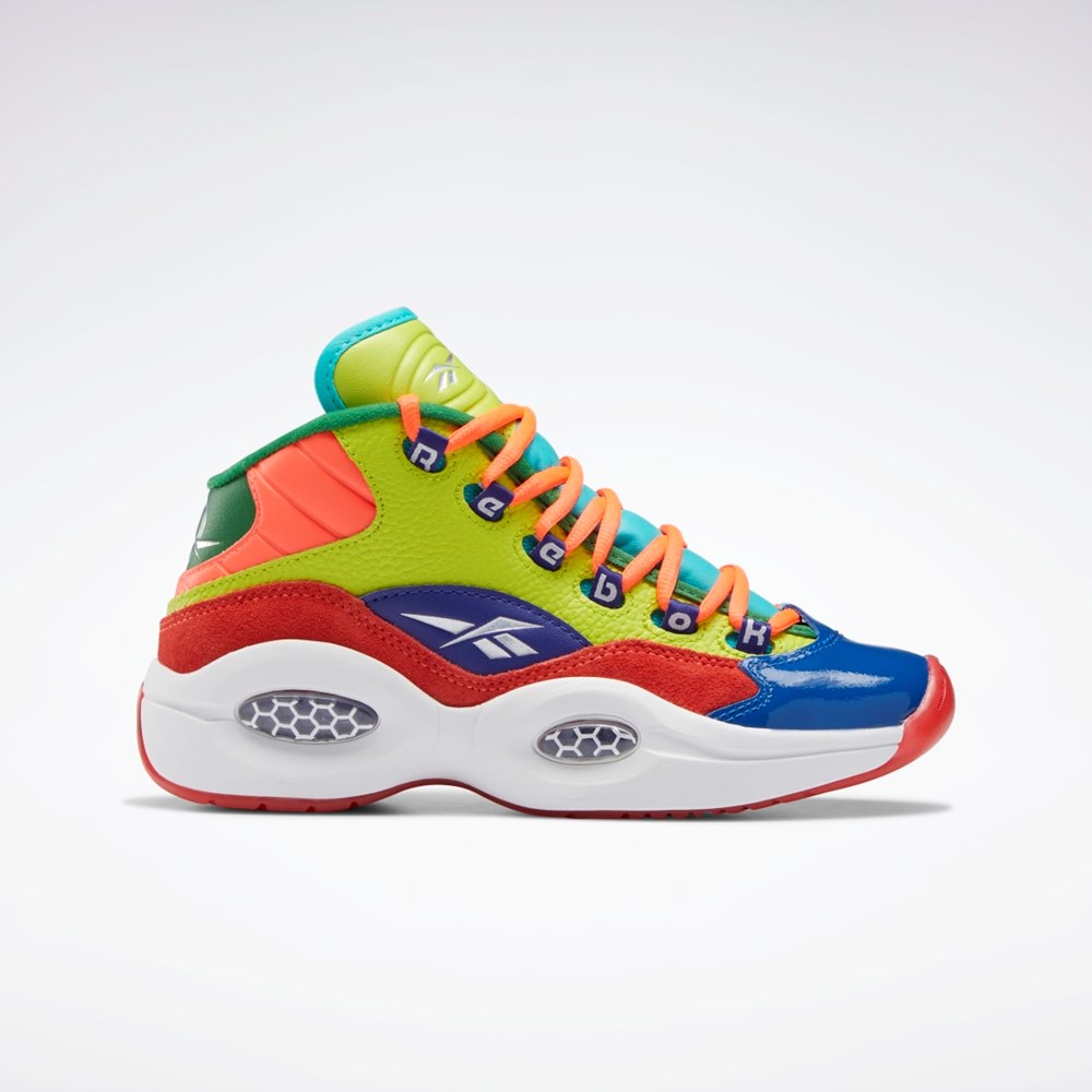 Reebok Question Mid Basketball Shoes - Grade School Orange Flare / Acid Yellow / Bold Purple | HP3005