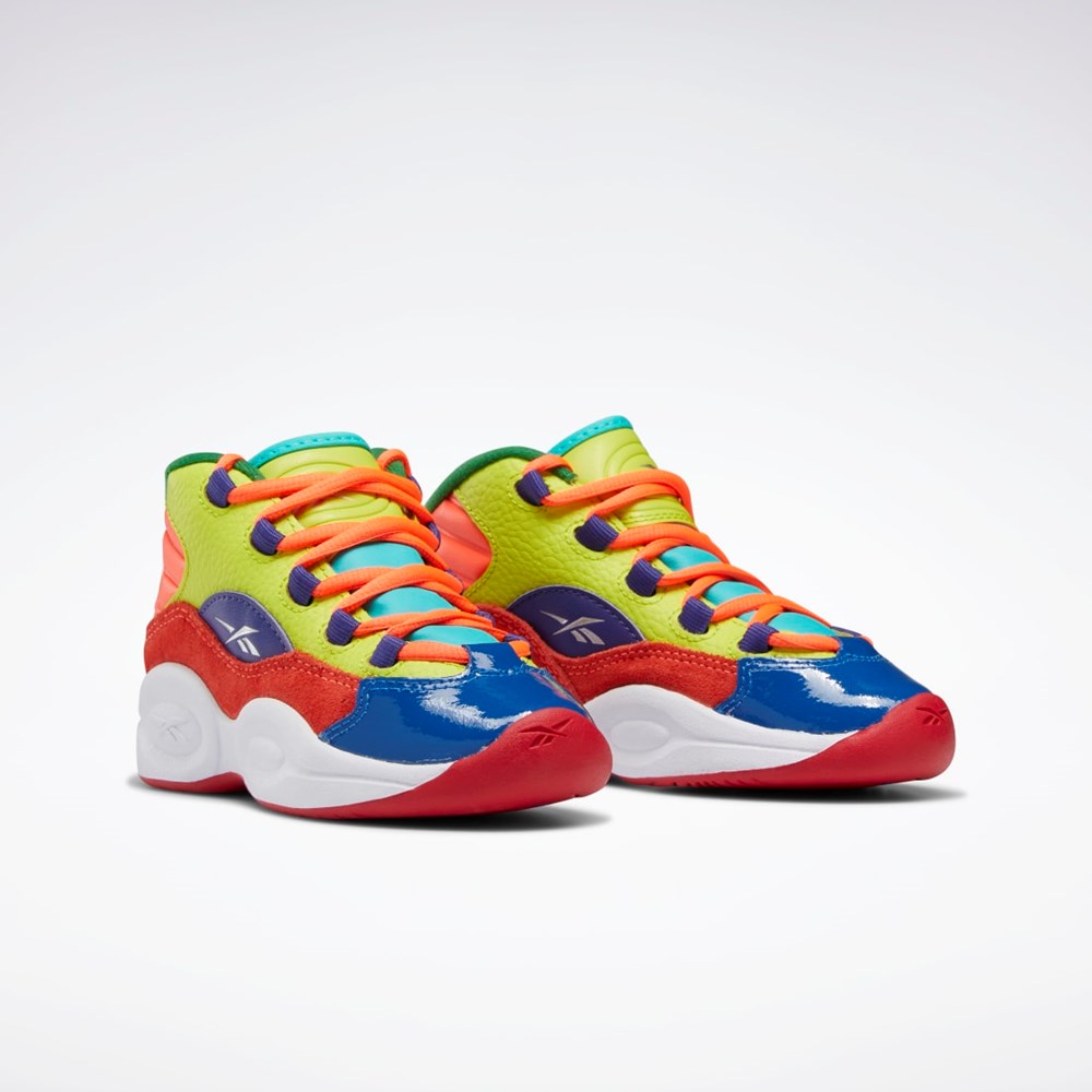 Reebok Question Mid Basketball Shoes - Preschool Orange Flare / Acid Yellow / Bold Purple | HP3014