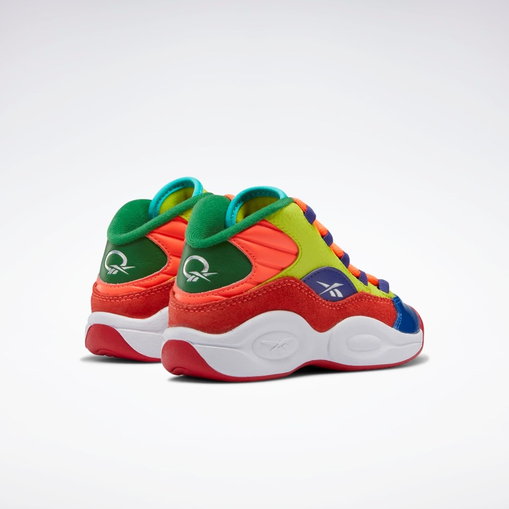 Reebok Question Mid Basketball Shoes - Preschool Orange Flare / Acid Yellow / Bold Purple | HP3014