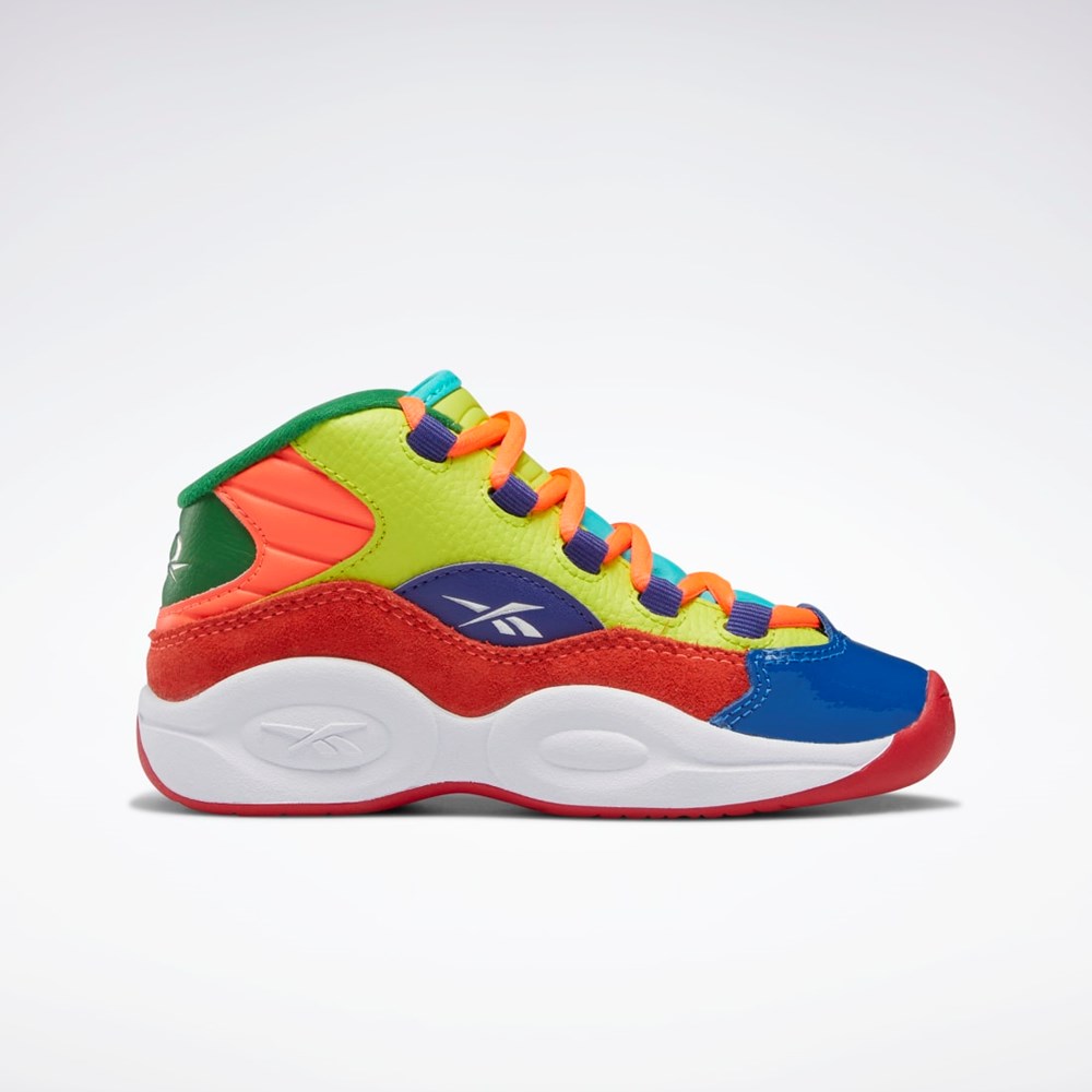 Reebok Question Mid Basketball Shoes - Preschool Orange Flare / Acid Yellow / Bold Purple | HP3014