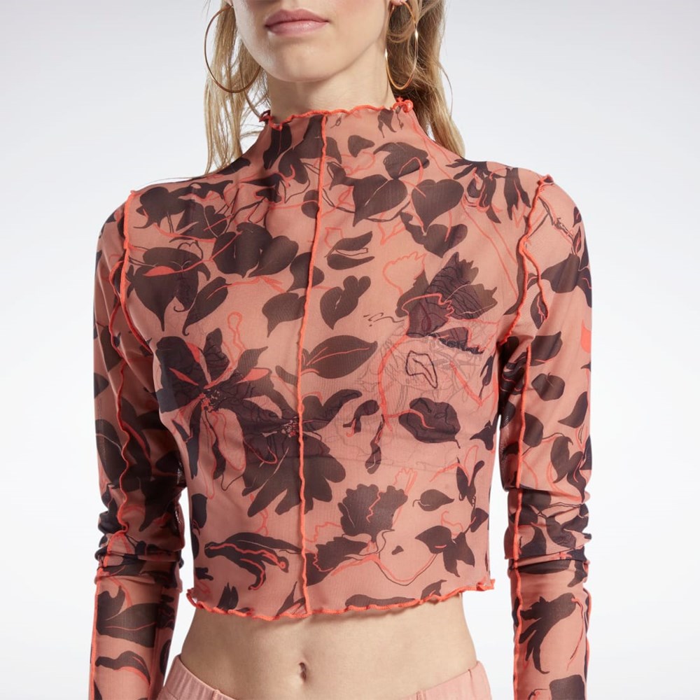 Reebok Reebok Classics Flourishing Floral Print Mesh Long Sleeve Shirt Canyon Coral | H62589