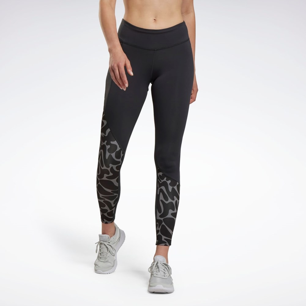 Reebok Running Printed Leggings Black | HI6885