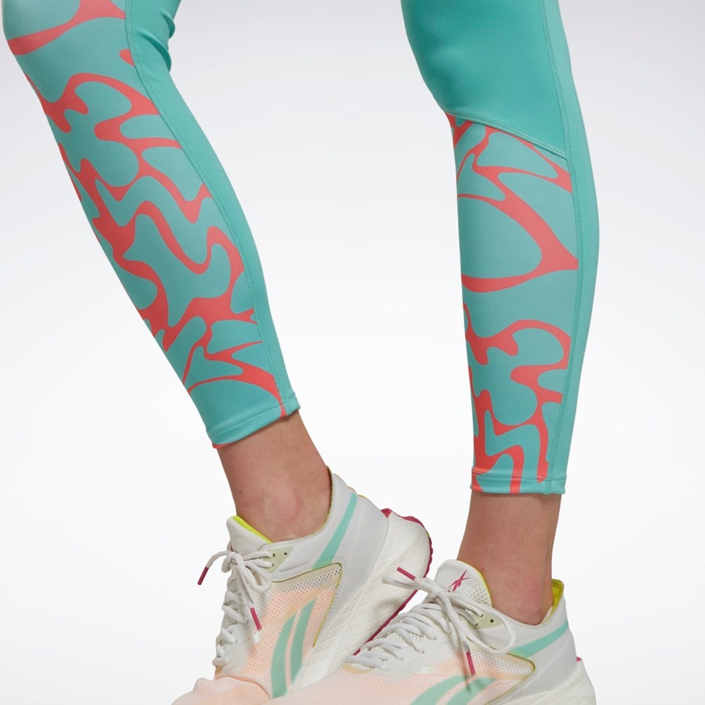 Reebok Running Printed Leggings Semi Classic Teal | HK4759