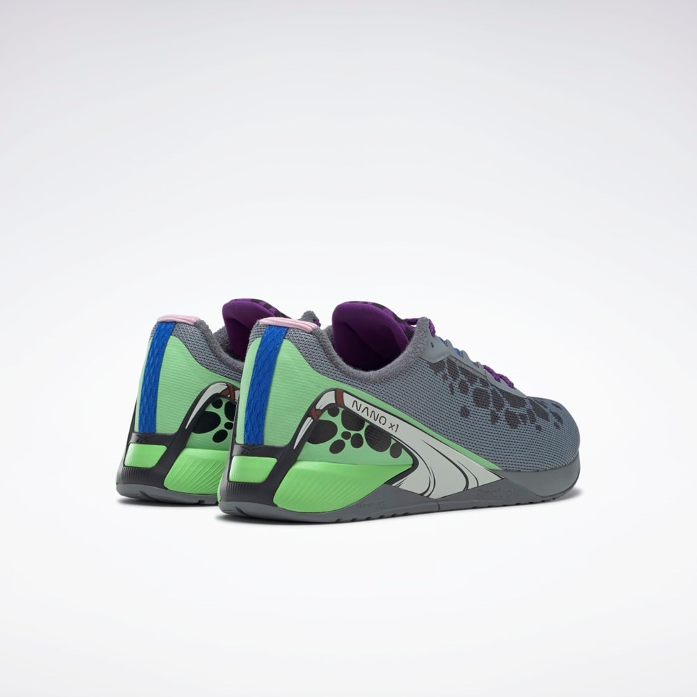 Reebok THE FLINTSTONES Nano X1 Training Shoes Fliny Grey / Regal Purple / Semi Neon Mint | GX6435