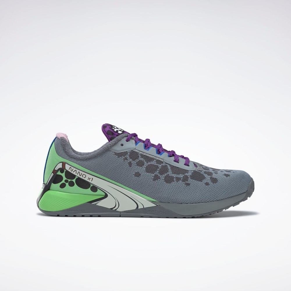 Reebok THE FLINTSTONES Nano X1 Training Shoes Fliny Grey / Regal Purple / Semi Neon Mint | GX6435