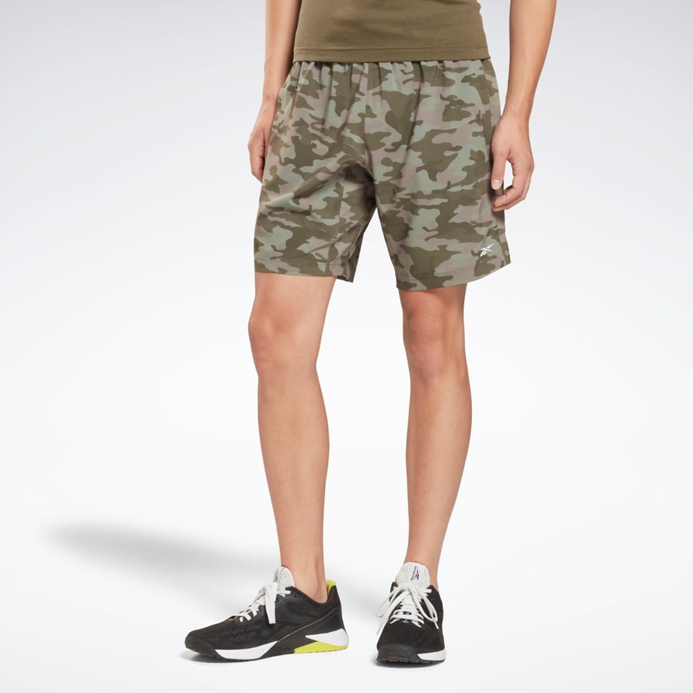 Reebok Workout Ready Camo Graphic Shorts Army Green | HF6350