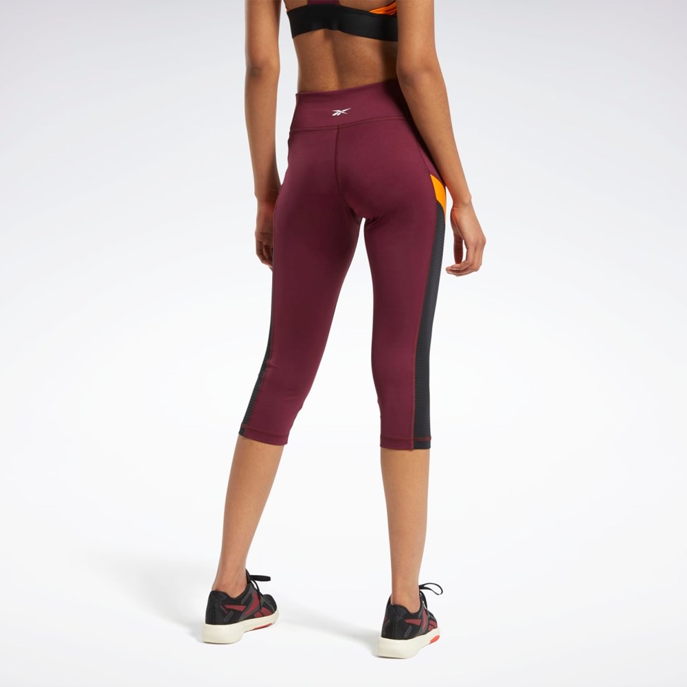 Reebok Workout Ready Mesh Capri Tights Maroon | FT0943