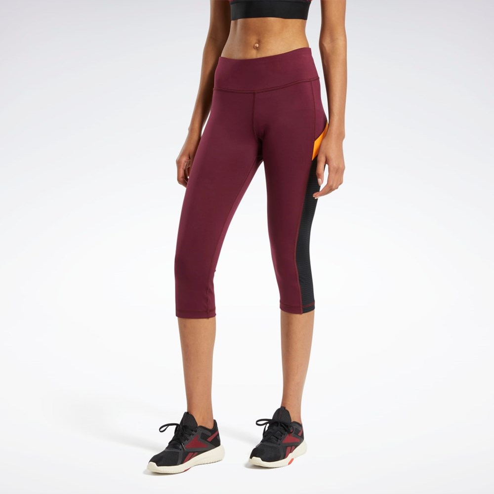 Reebok Workout Ready Mesh Capri Tights Maroon | FT0943