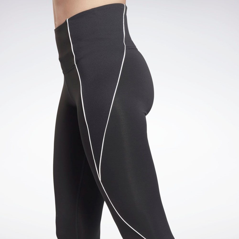 Reebok Workout Ready Ribbed High-Rise Leggings Night Black | HG3858