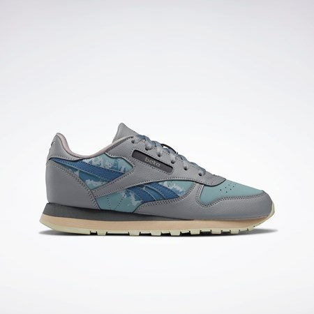 Reebok Jurassic World Classic Leather Shoes - Grade School Pure Grey 5 / Teal Fog / Brave Blue | HQ6267