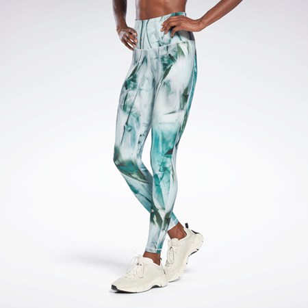 Reebok Lux Bold High-Waisted Liquid Abyss Print Tights Light Sage | H56388