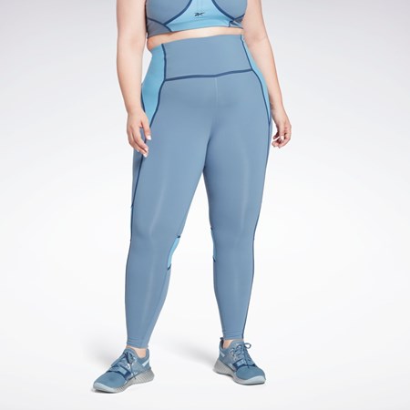 Reebok Lux High-Waisted Colorblock Tights (Plus Size) Blue Slate | HB2041