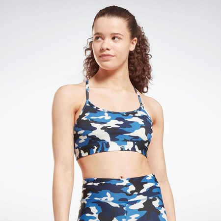 Reebok Lux Skinny Strap Camo Print Sports Bra Vector Blue | HI4024