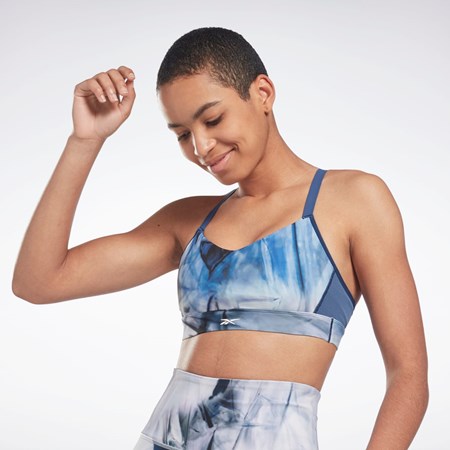 Reebok Lux Strappy Liquid Abyss Print Sports Bra Essential Blue | H51860