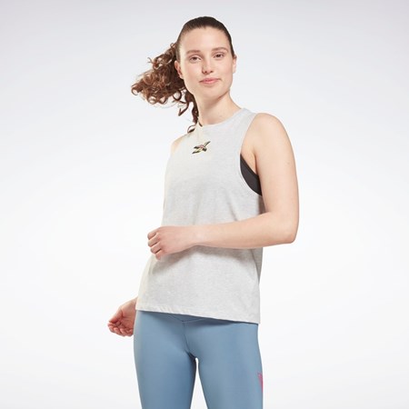 Reebok Training Essentials Muscle Graphic Tank Top Light Grey Heather | GU8353